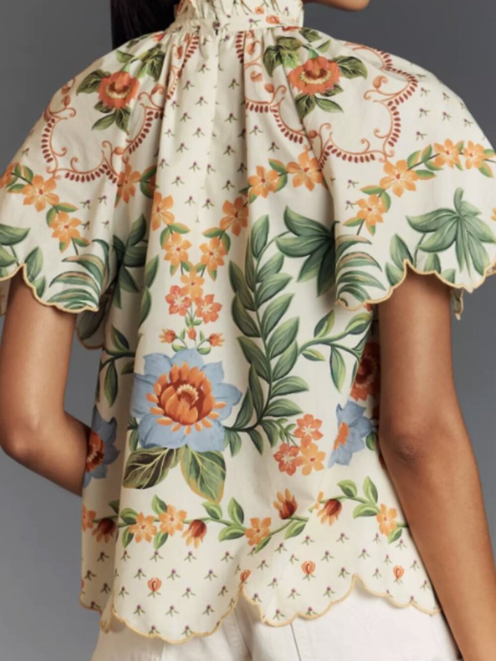 Farm Rio Short-Sleeve High-Neck Printed Blouse - Picture 2 of 11